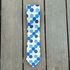 HISDERN Mens Silk  Blue Yellow White  Polka Dot Tie XXL